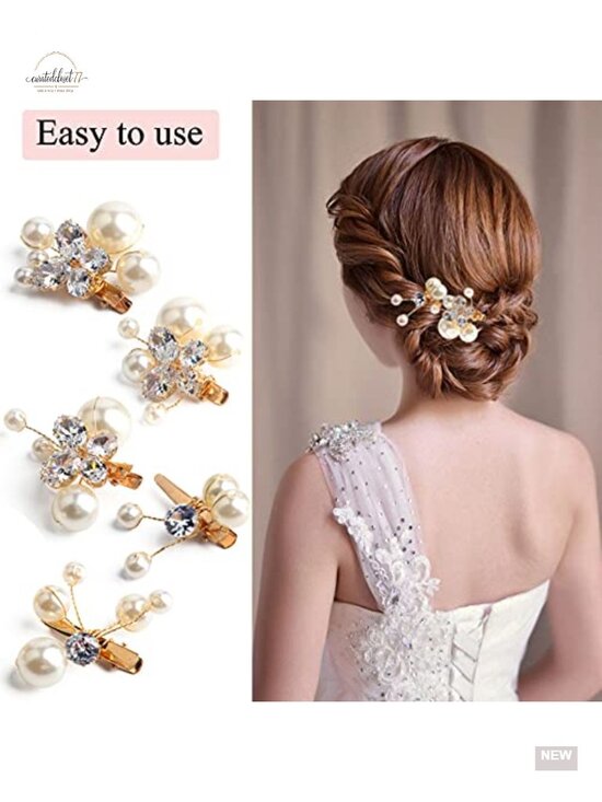 Set of 5 Small Pearl Rhinestone Alligator Hair Clips, Bridal Wedding Prom main image 5